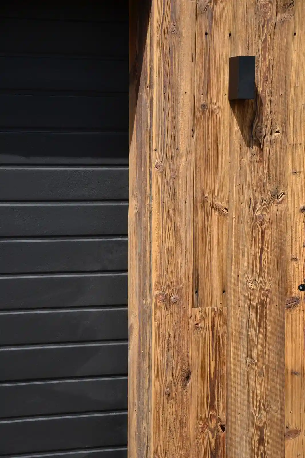 Close-up of rustic barnwood siding with natural aged wood texture