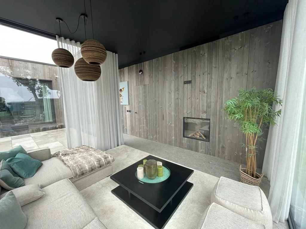 Barnwood oak wall panels with rustic reclaimed wood textures in a modern luxury interior