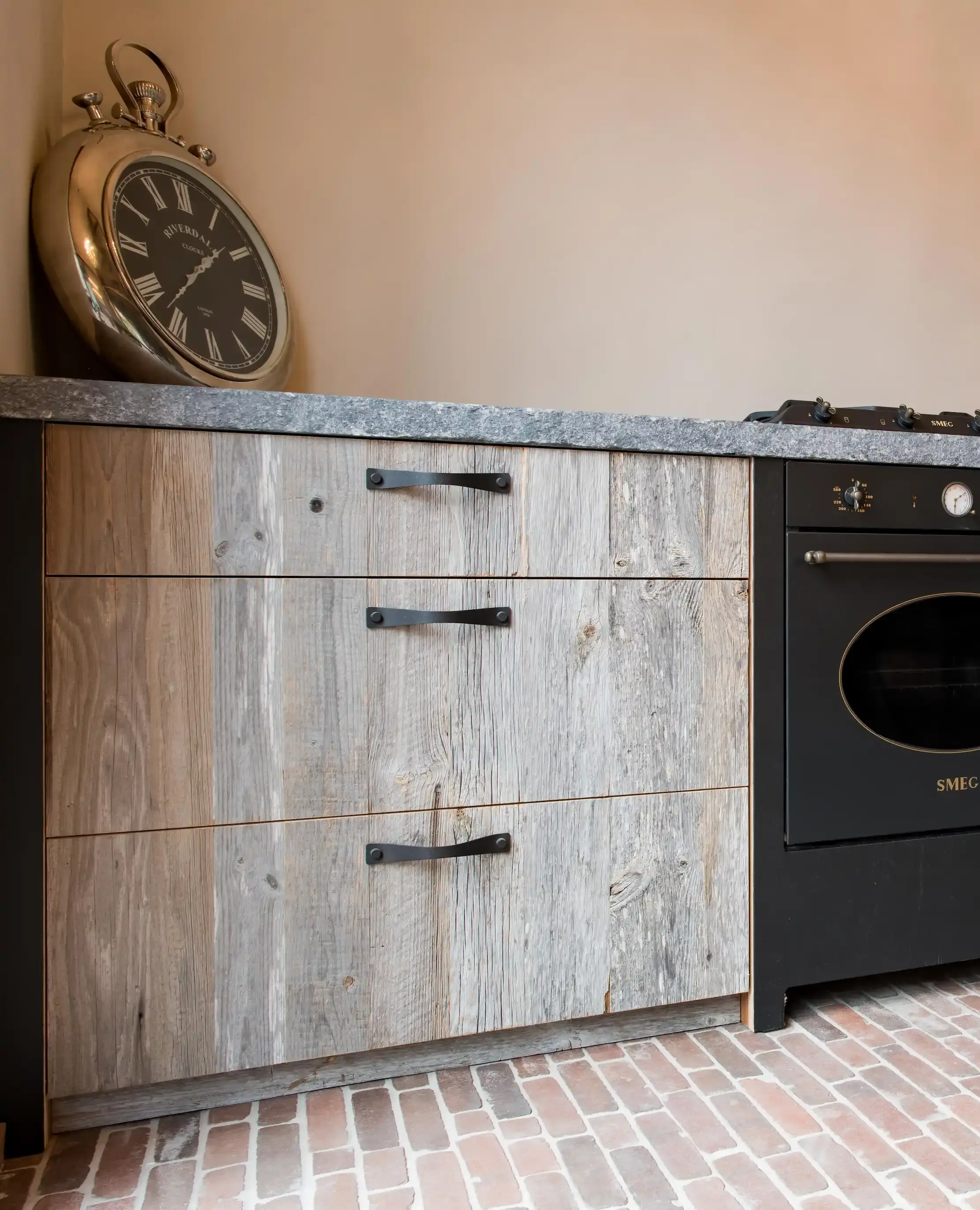 Solid oak kitchen cabinets with authentic wood grain and warm natural colors