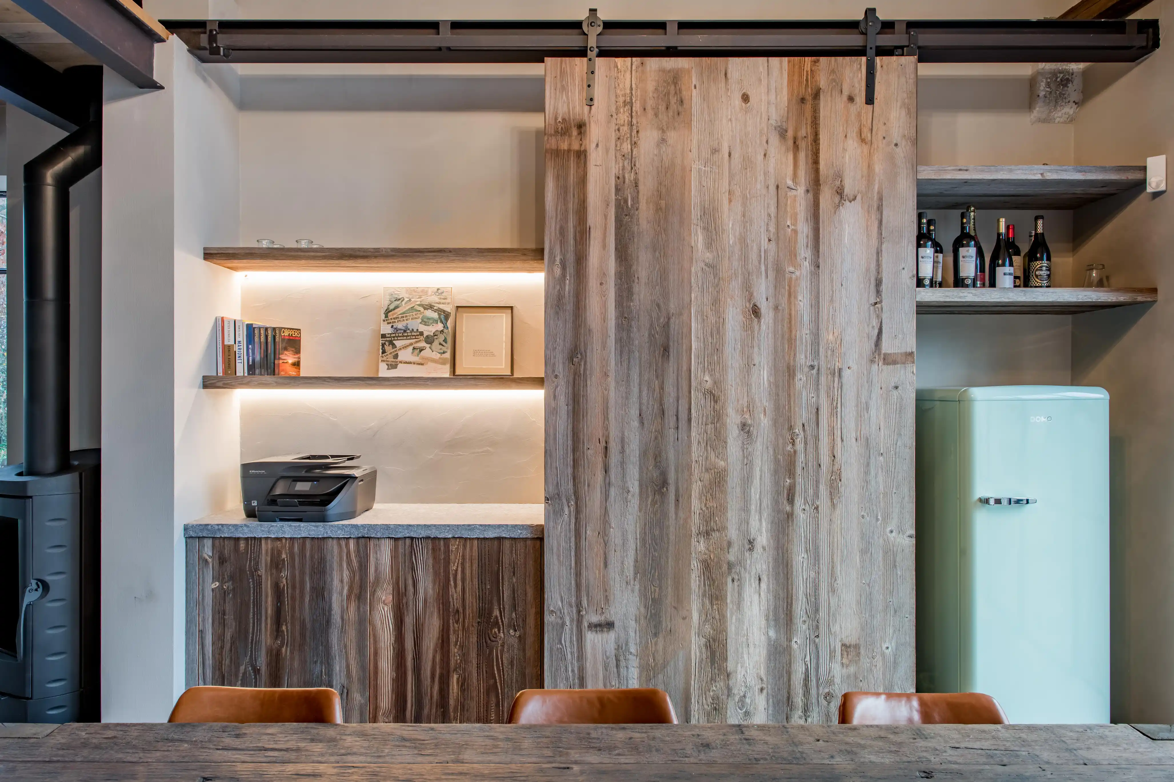 Rustic reclaimed barnwood sliding door for farmhouse interiors