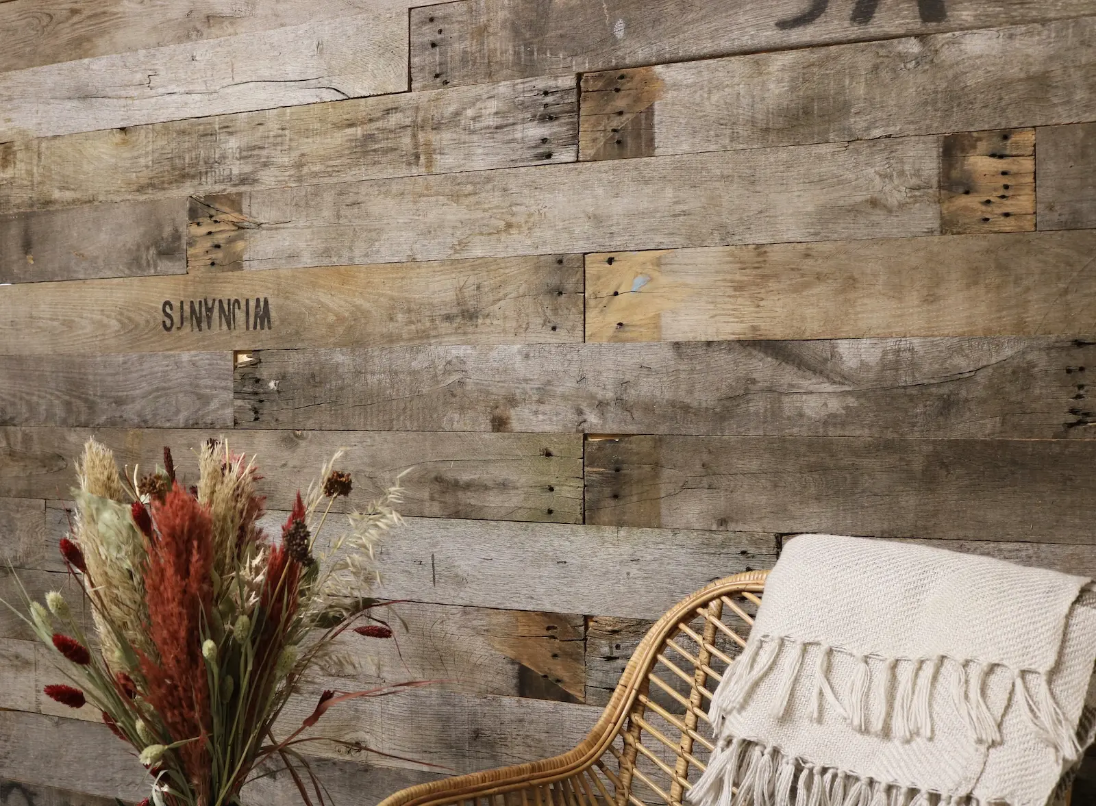 Reclaimed barnwood used for custom furniture and finishes