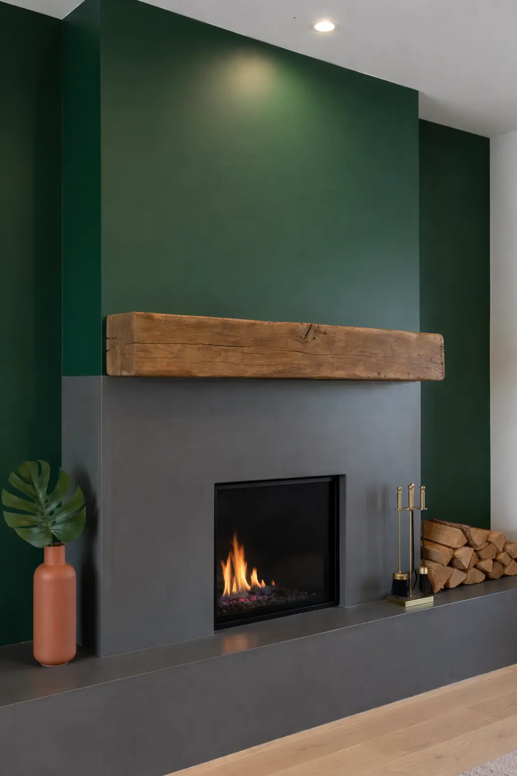 Oak beam fireplace with traditional oak mantel piece