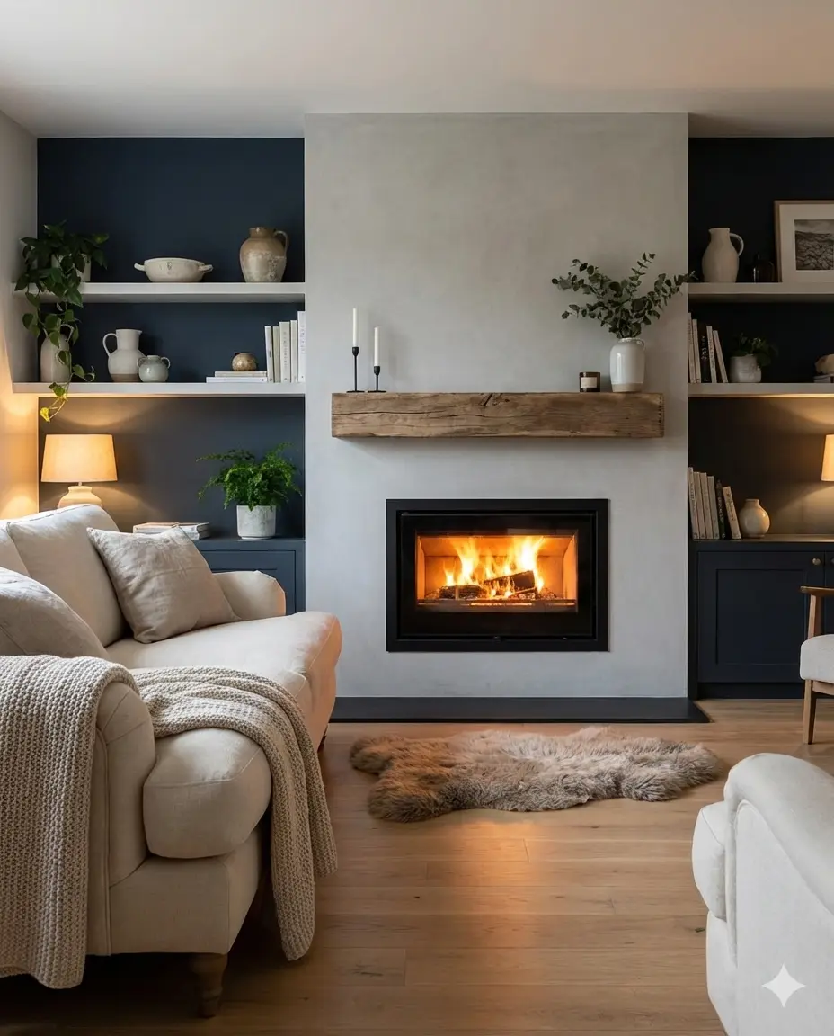 Oak mantel piece installed as an oak beam fireplace mantel