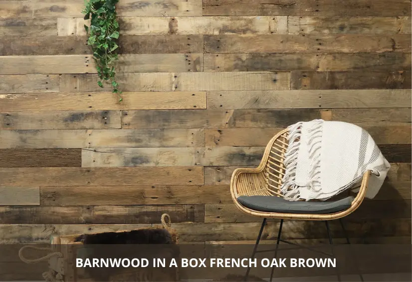 Rustic reclaimed wood paneling creating a warm and authentic atmosphere in an interior space