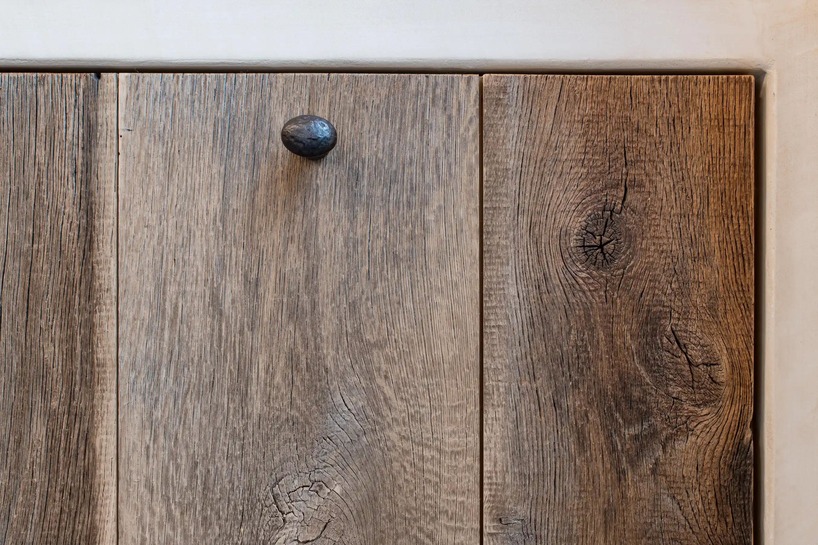 Oak kitchen cabinet fronts with rustic wood textures and natural aged appearance