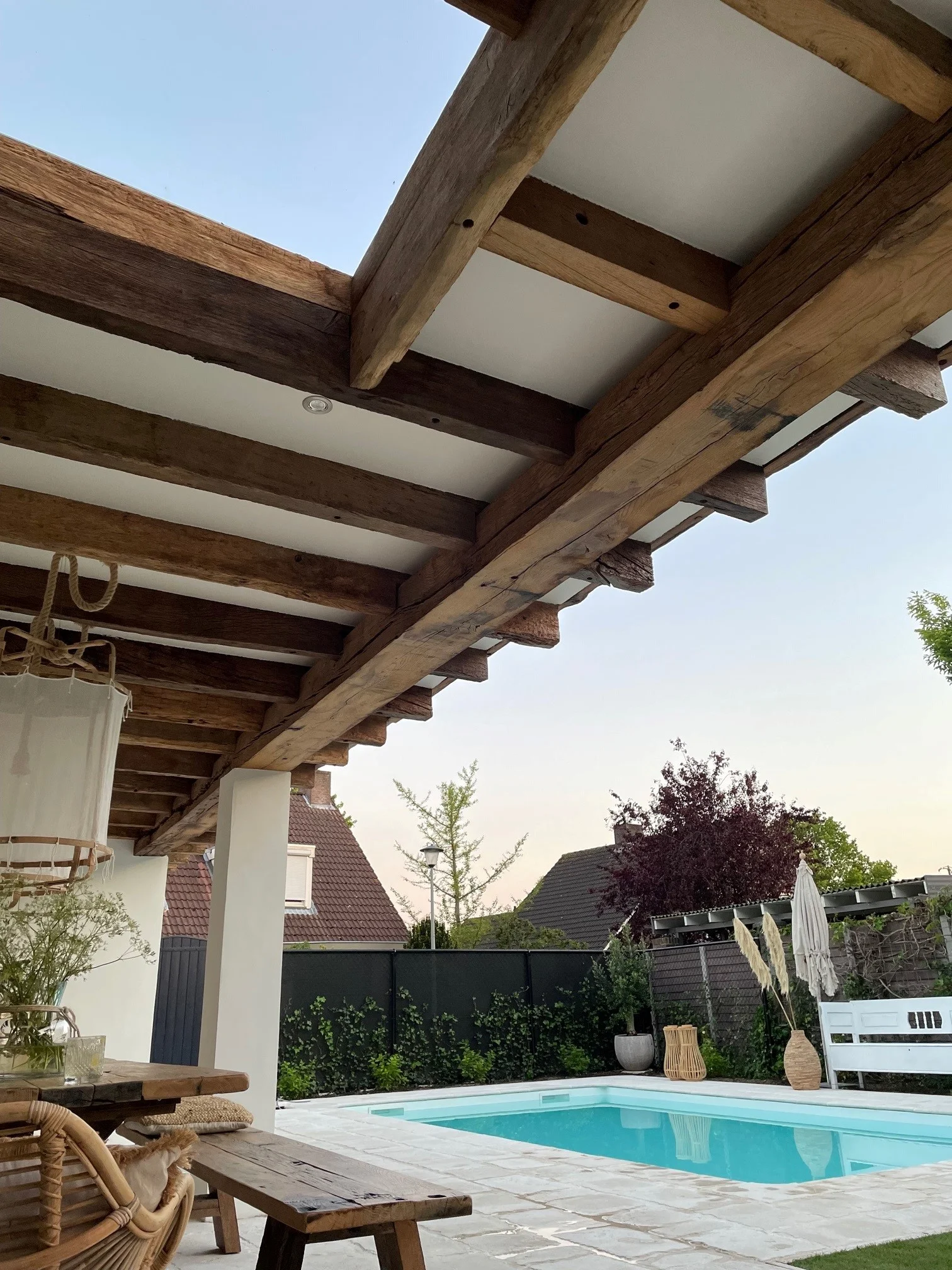 Old oak beams with aged surface and strong wood texture