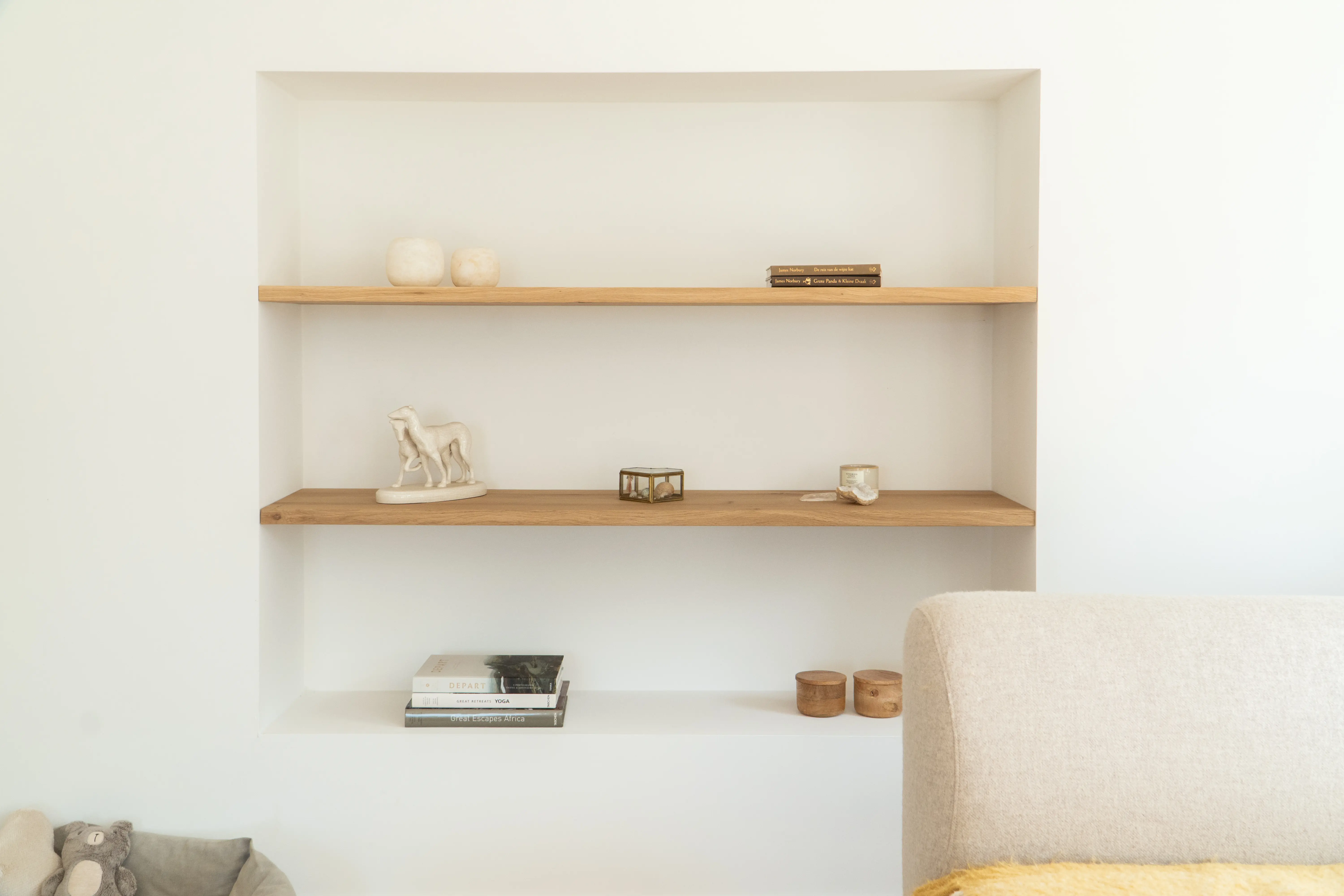 Rustic reclaimed timber shelves with handcrafted finish and natural wood imperfections