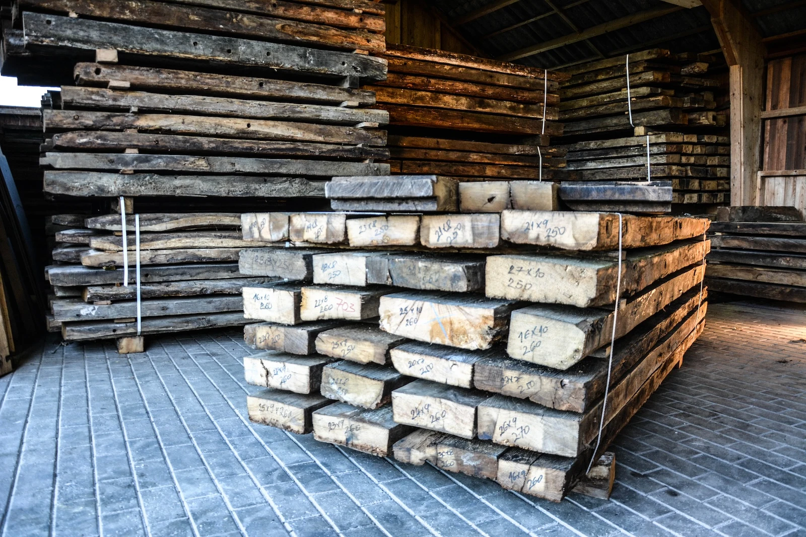 Timber beams with detailed grain and organic texture
