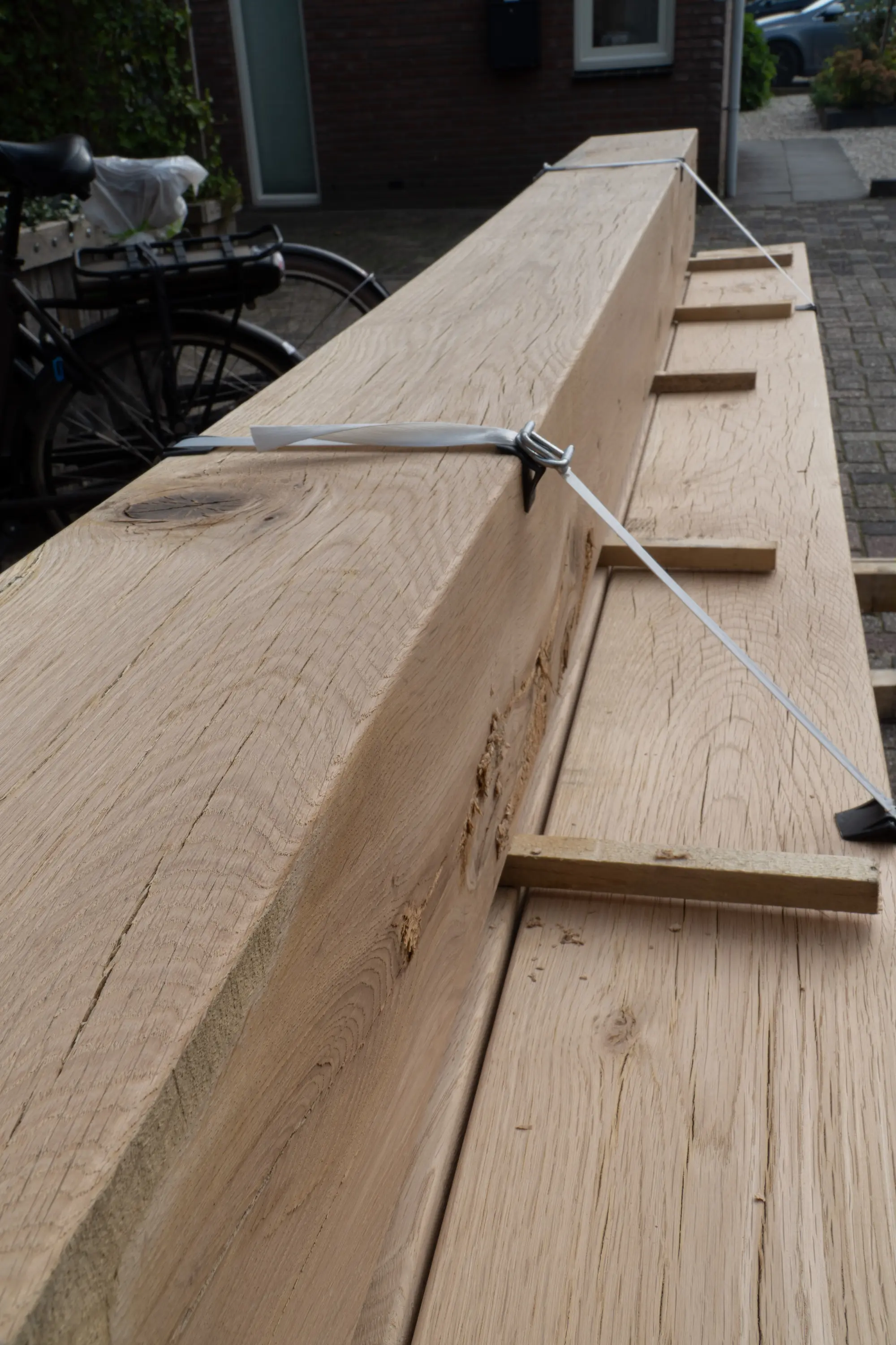 Oak beams with a refined finish and natural wood texture