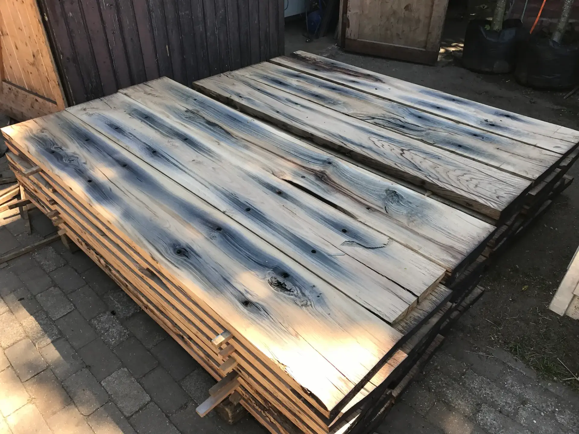Railway planks with rough surface and heavy wood structure