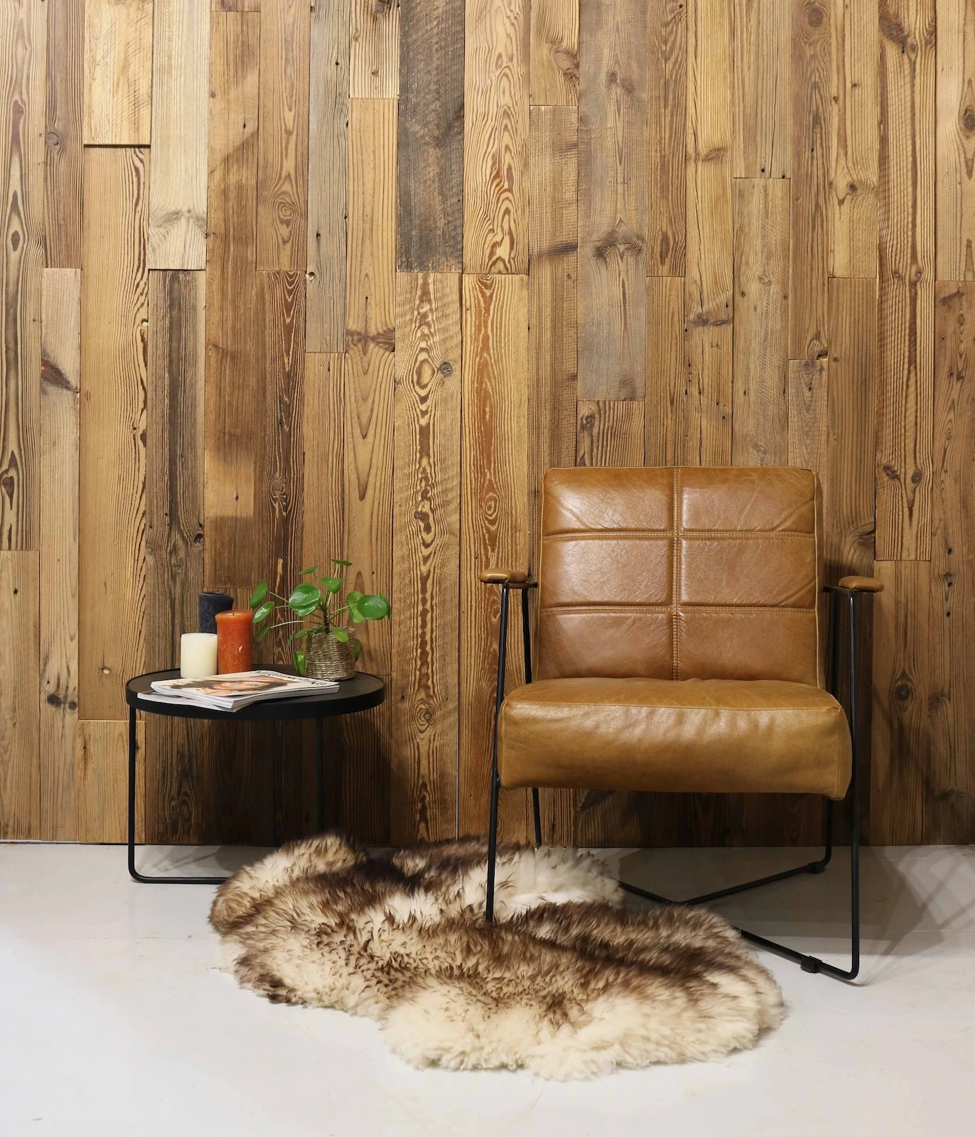 Interior wall covered with aged wood panels and natural patterns