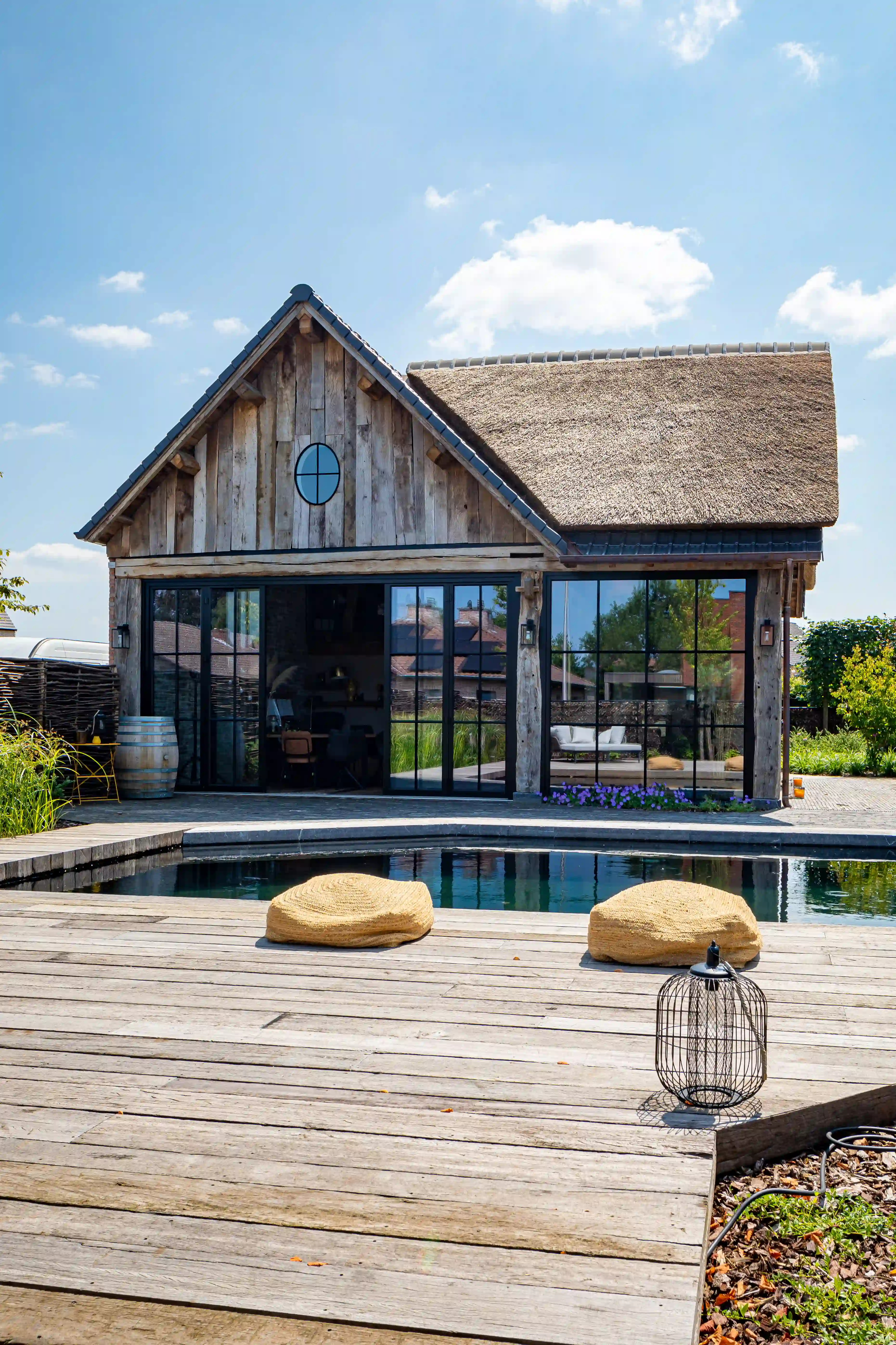 Azobé ship planks used for outdoor decking with weathered wood textures and natural rustic appearance