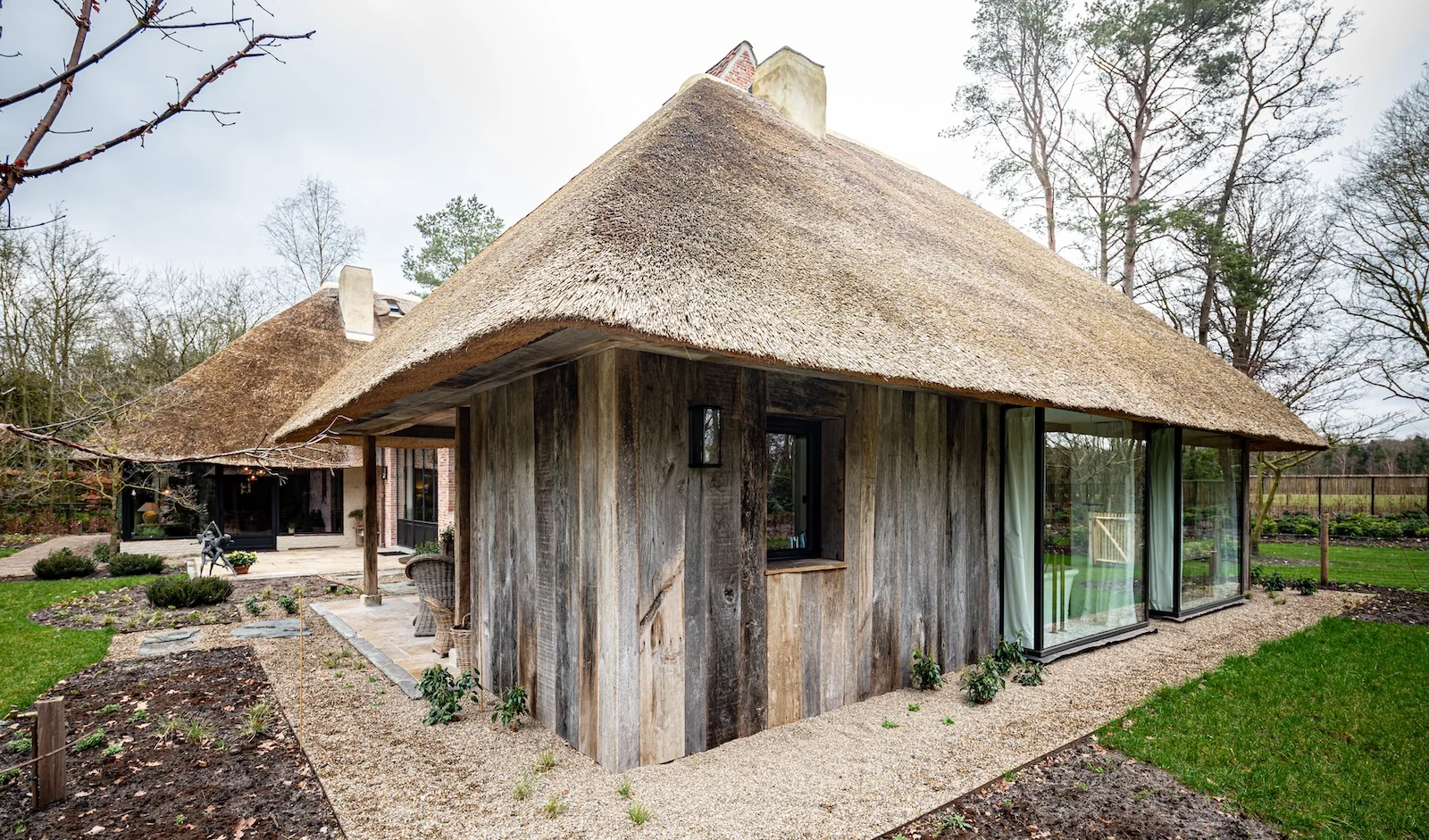 Oak facade boards with visible grain and aged surface