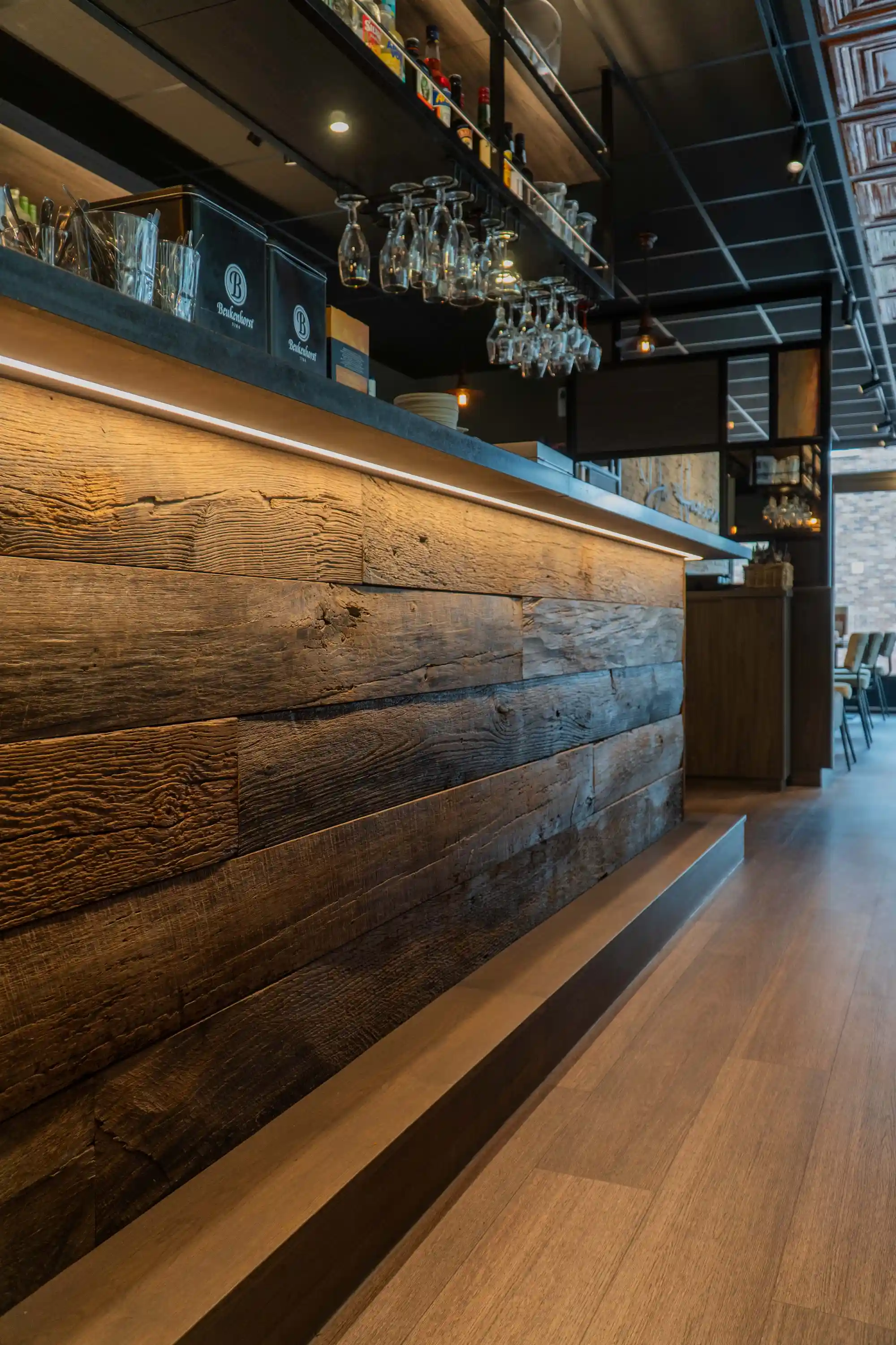 Detail of reclaimed oak wall cladding