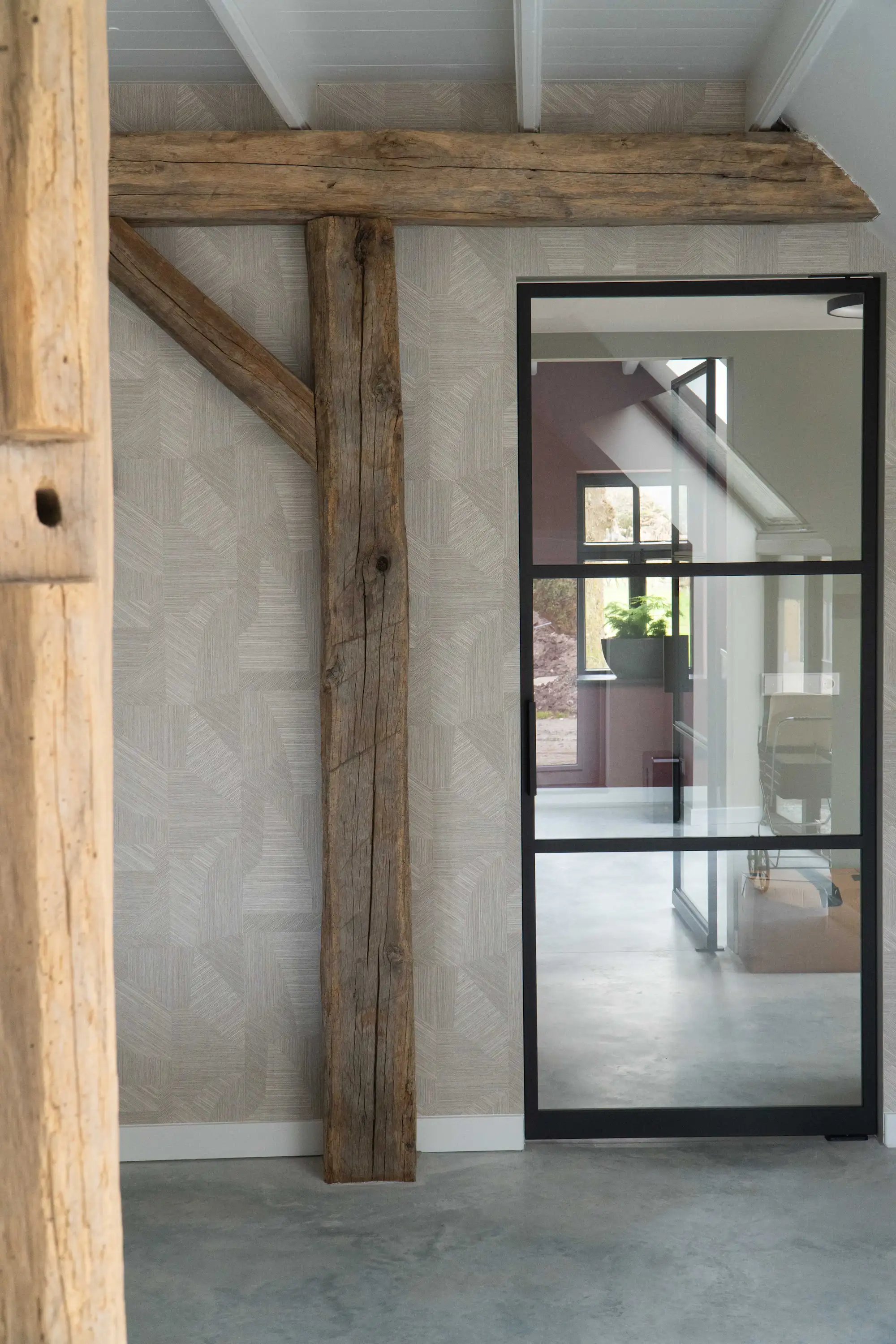 Reclaimed oak beams with authentic weathered textures and natural wood grain